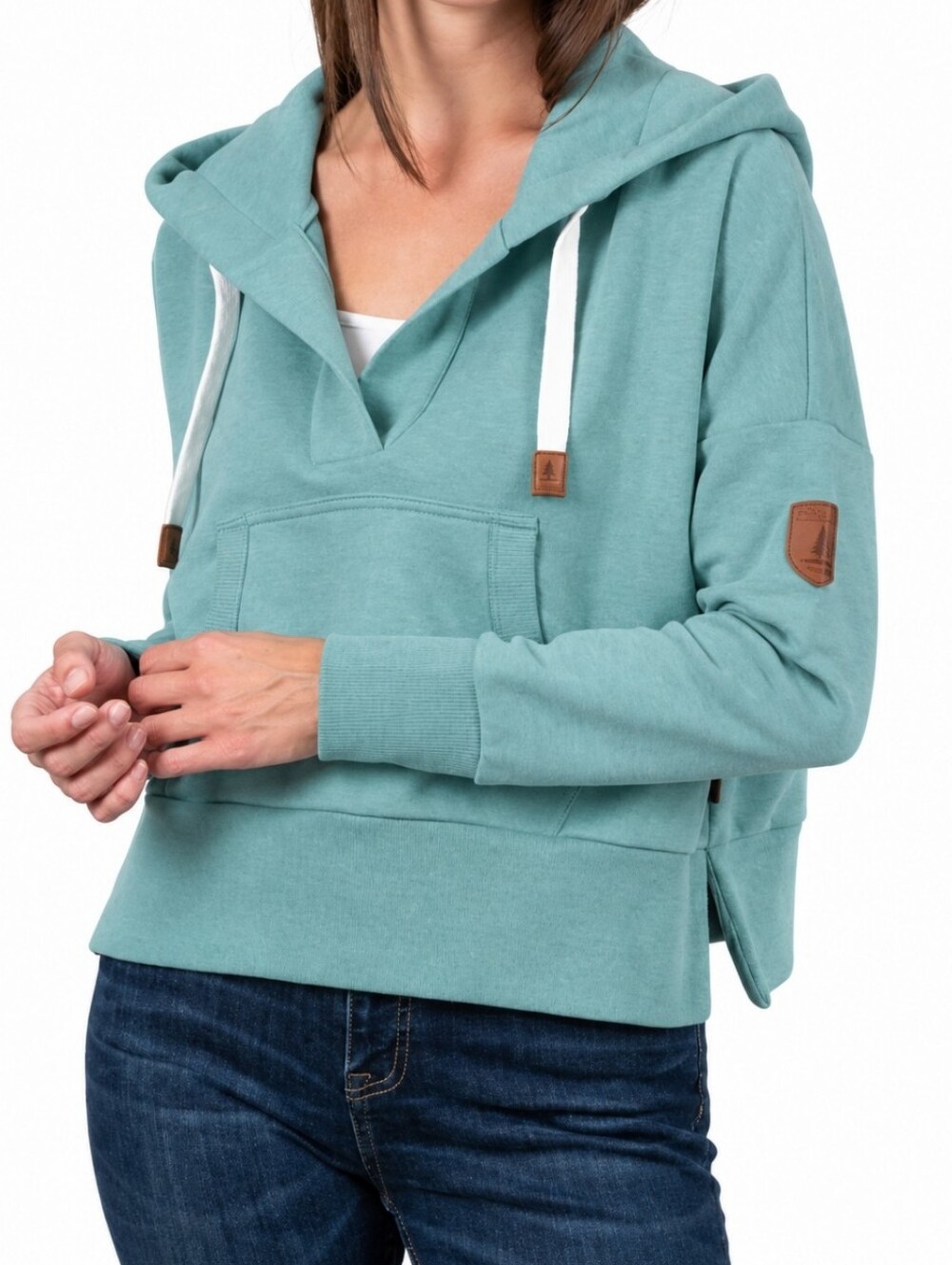 Wanakome Large Light Teal Hooded Front Pockets Casual Winter Autumn Sweater